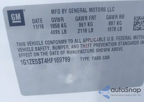 2017 Chevrolet Malibu 1Lt z USA, uszkodzony, nr VIN 1G1ZE5ST4HF169789